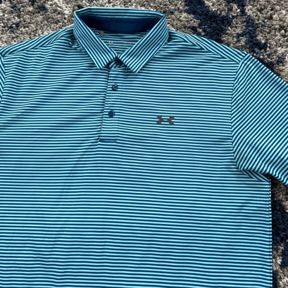 Under Armour Teal and White Striped Polo